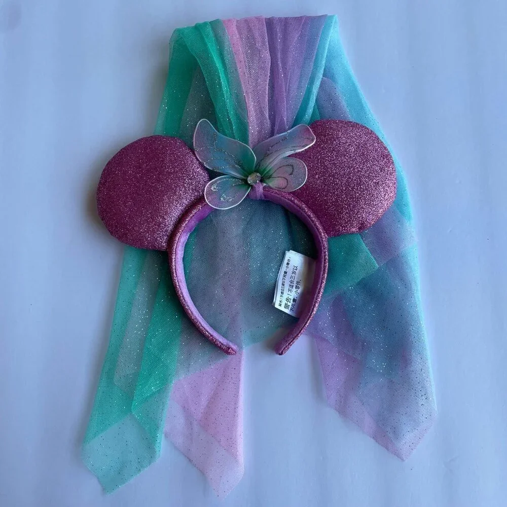 Disney Parks Princess Fairy Butterfly Glitter‎ Veil Minnie Mouse Ears Headband